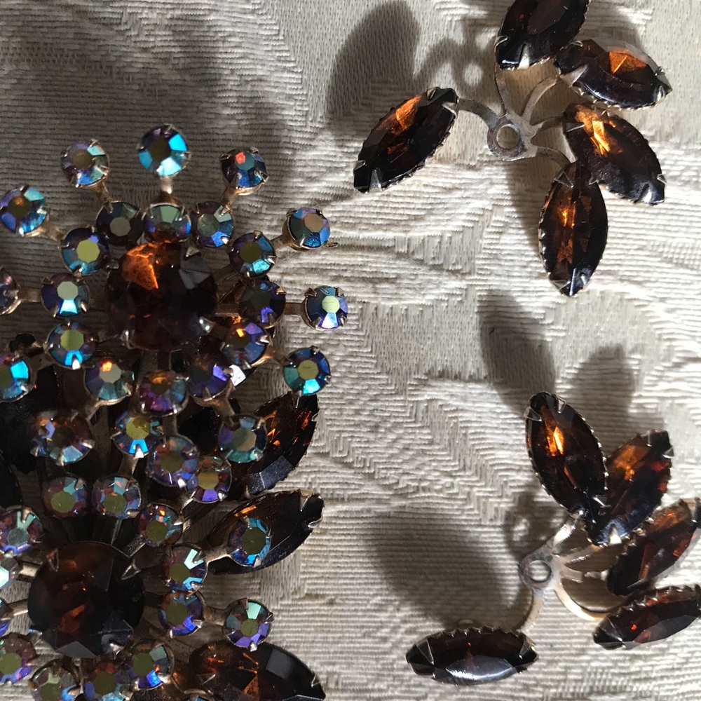 Brooch and matching earrings vintage brown hues
